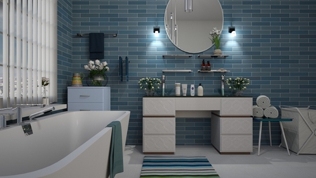 Bathroom tiling job done in Echuca with aquamarine blue wall tiles